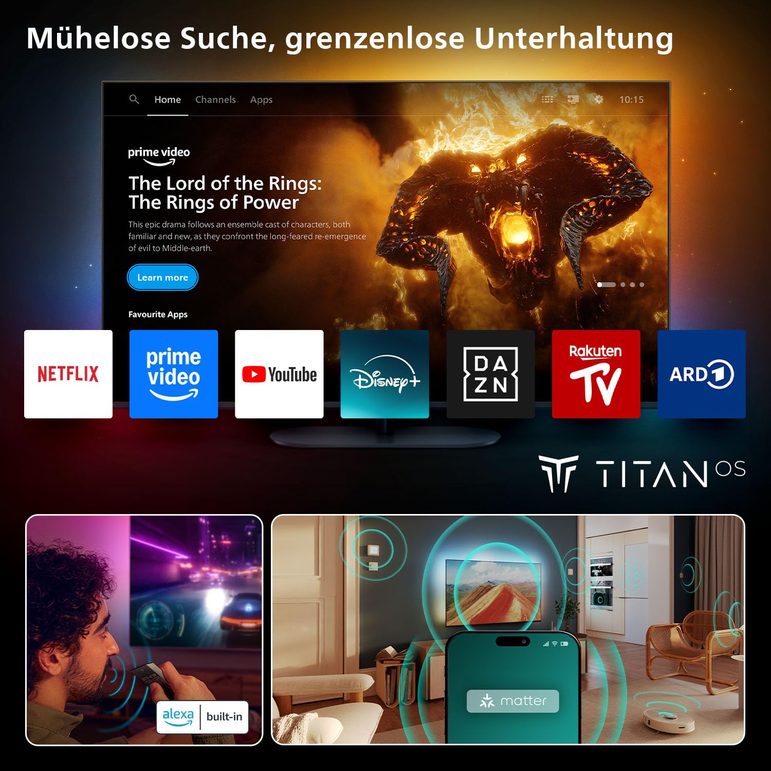 PHILIPS 55MLED810 Mini LED 4K Smart TV - 55 Zoll Display Mit P5 Perfect Picture Engine Ultra HD, Titan OS, Dolby Vision Und Dolby Atmos Sound
