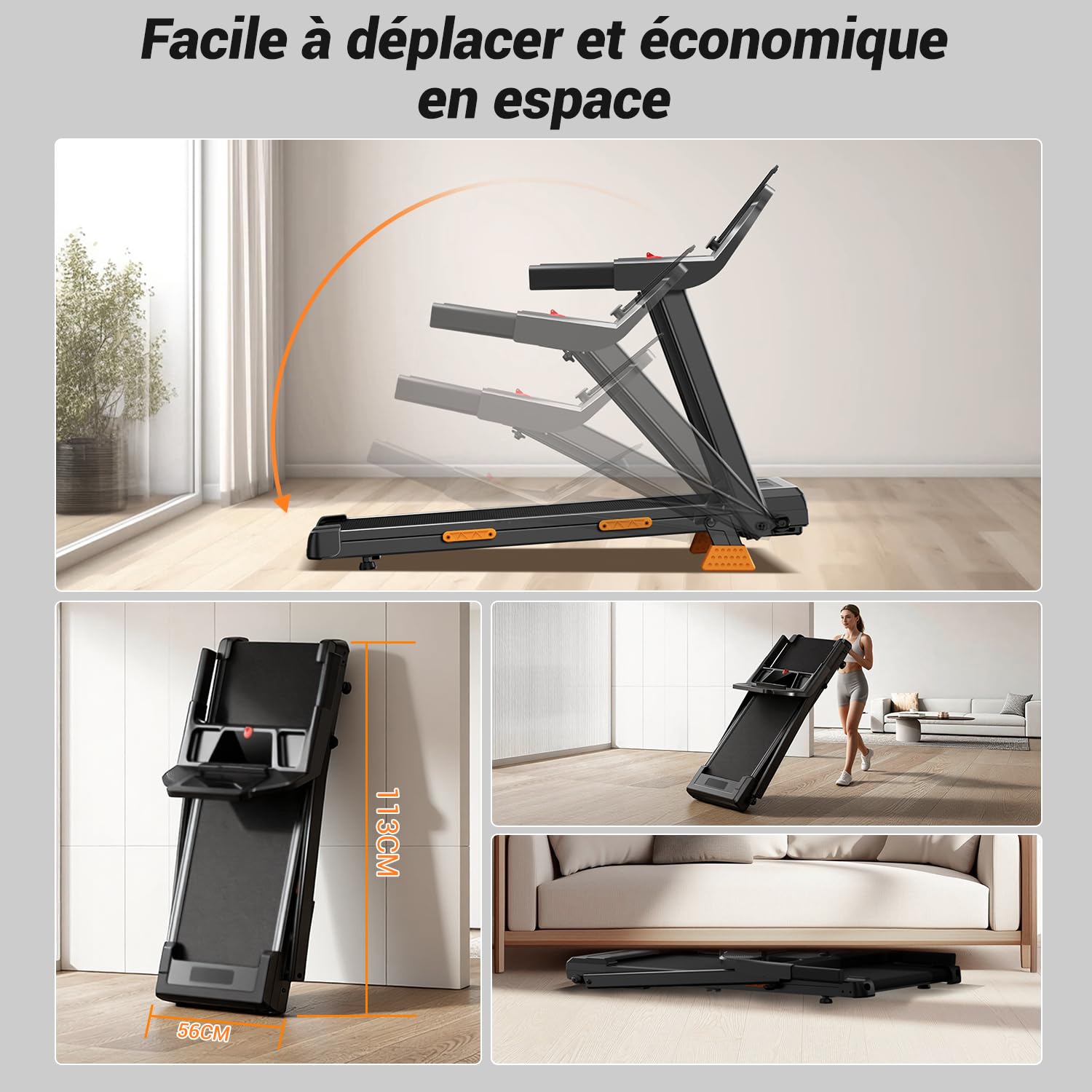 Tapis de Course Pliable UMAY 3.0HP 2200W avec Moniteur de Fréquence Cardiaque