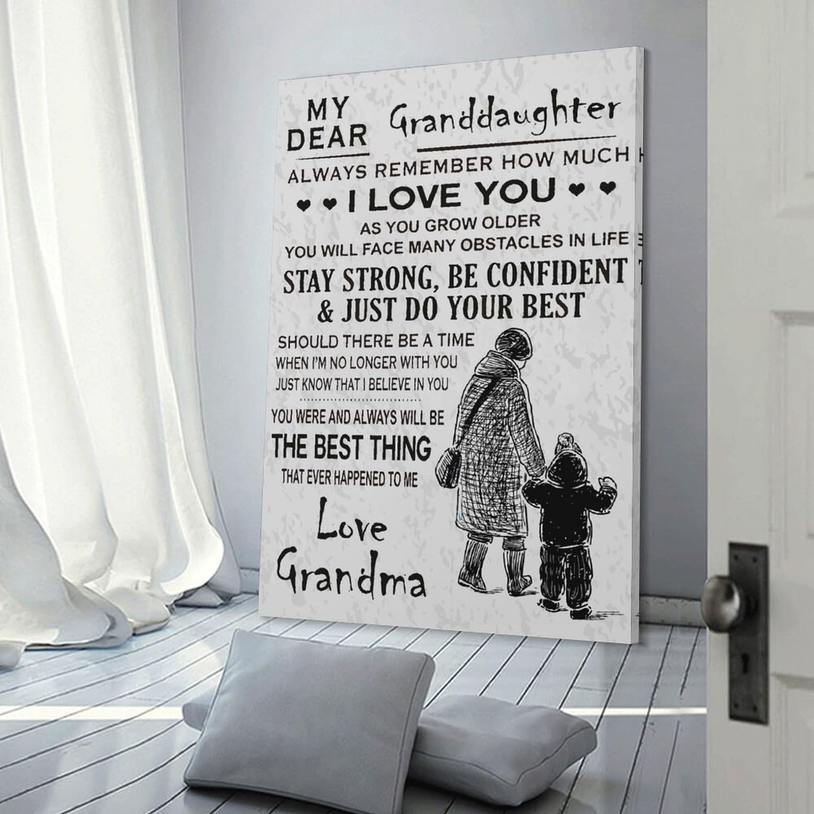 Junmoney Room Decor Wall Art My Dear Granddaughter, 16x24inch(40x60cm), for Wall Displays, Bedrooms Or Room Updates, An Easy Match for Collected Prints