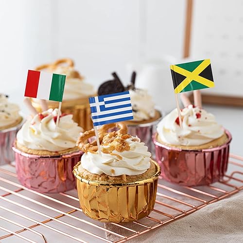 Miniatura 3 de YIPING - 100 banderas de palillo de dientes de Grecia, suministros para fiesta griega, selecciones de bandera griega, bandera de cóctel griego,