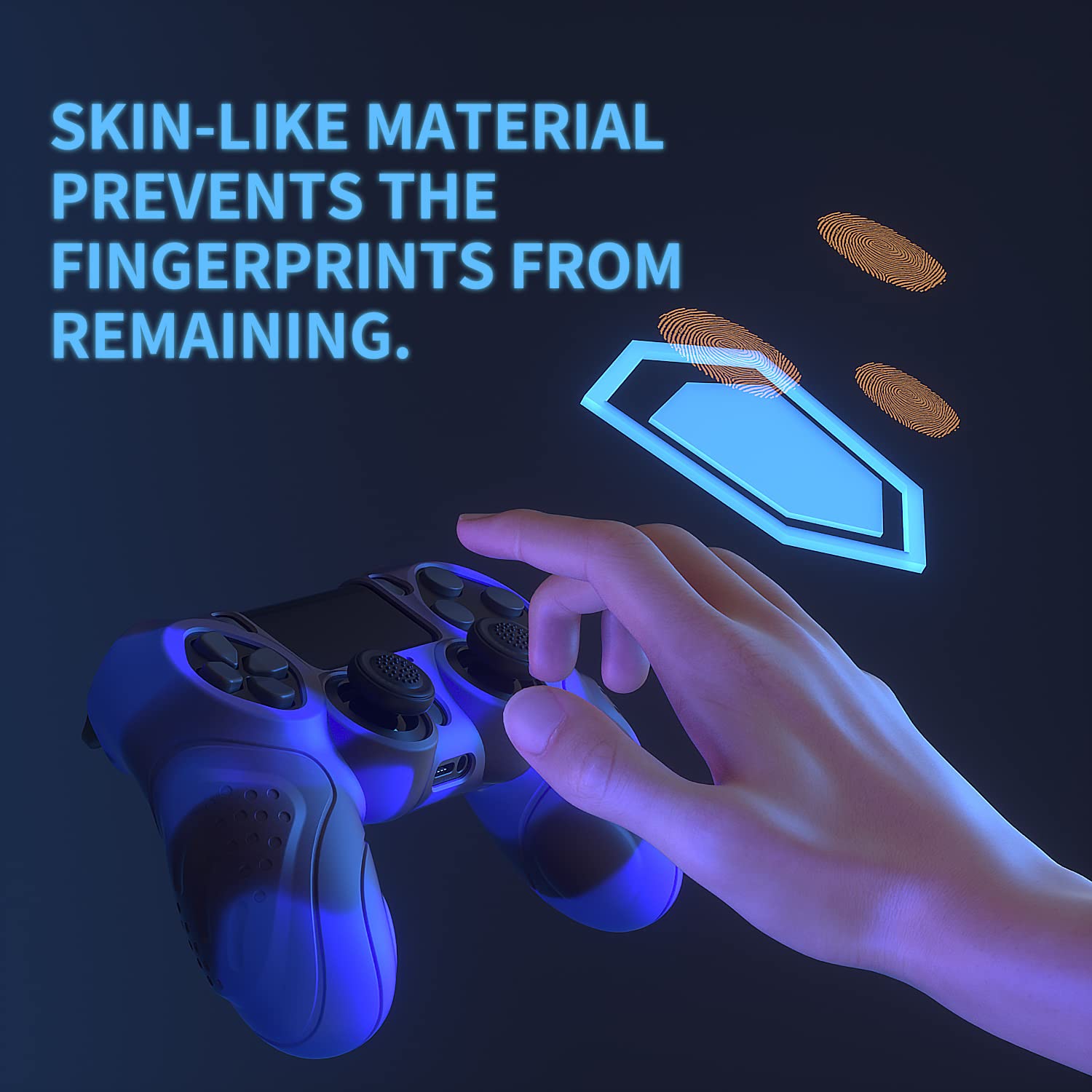 PlayVital Silikonowa Obudowa do ps4 Kontroler,Gumowy Ochraniacze z Osłonami Joysticków do ps4 Slim,Antypoślizgowy Protection Case Cover ps4 Pro Controller-Niebieski & Czarny(Guardian Edition)