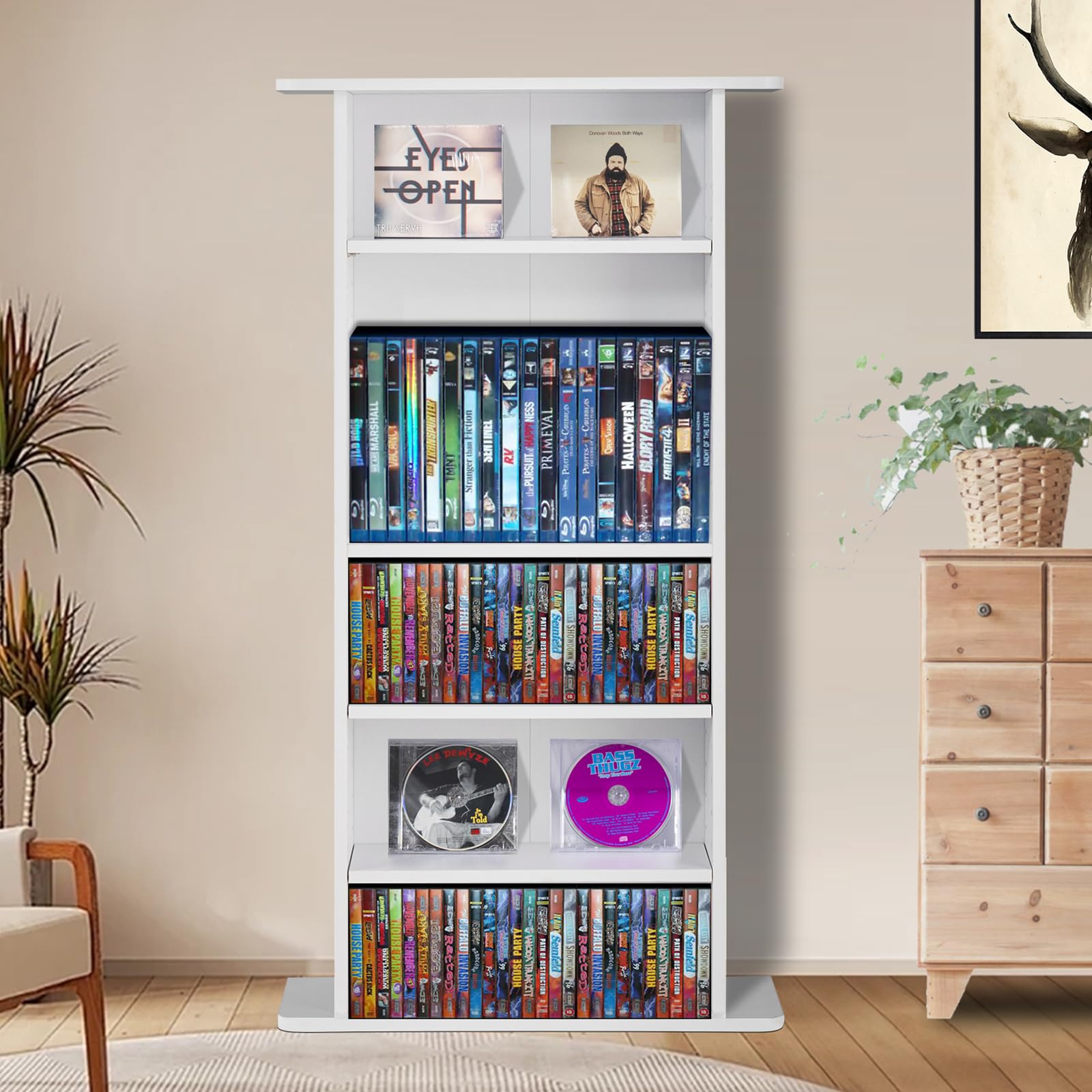 VEVOR Armadietto Portaoggetti Multimediale, Ripiano 5 Strati, Può Contenere Fino a 240 CD, Fipiani Regolabili Protegge Organizza Collezioni di Musica, Film,Videogiochi Cimeli, Armadietto Bianco