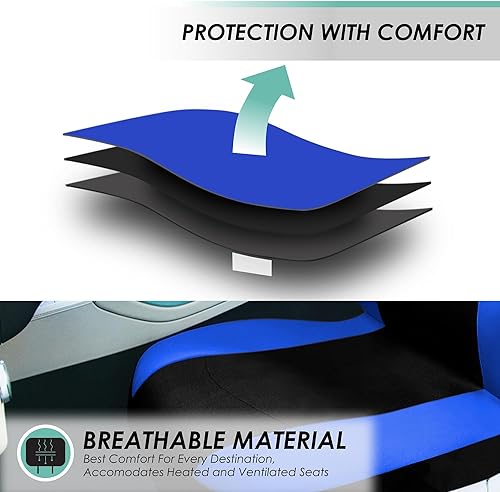 Miniatura 3 de Fundas para asientos FH GROUP FH-FB030115 de tela liviana y aireada, con división para airbag, set combinado mentanegro funda de volante,