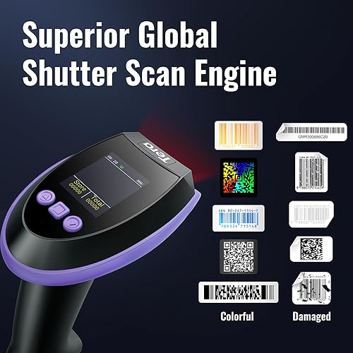 Miniatura 4 de Tera Escáner de Código de Barras Inalámbrico con Pantalla Versión Pro 1D 2D QR con Teclado de Configuración, Cuna de Carga, Funciona con Bluetooth