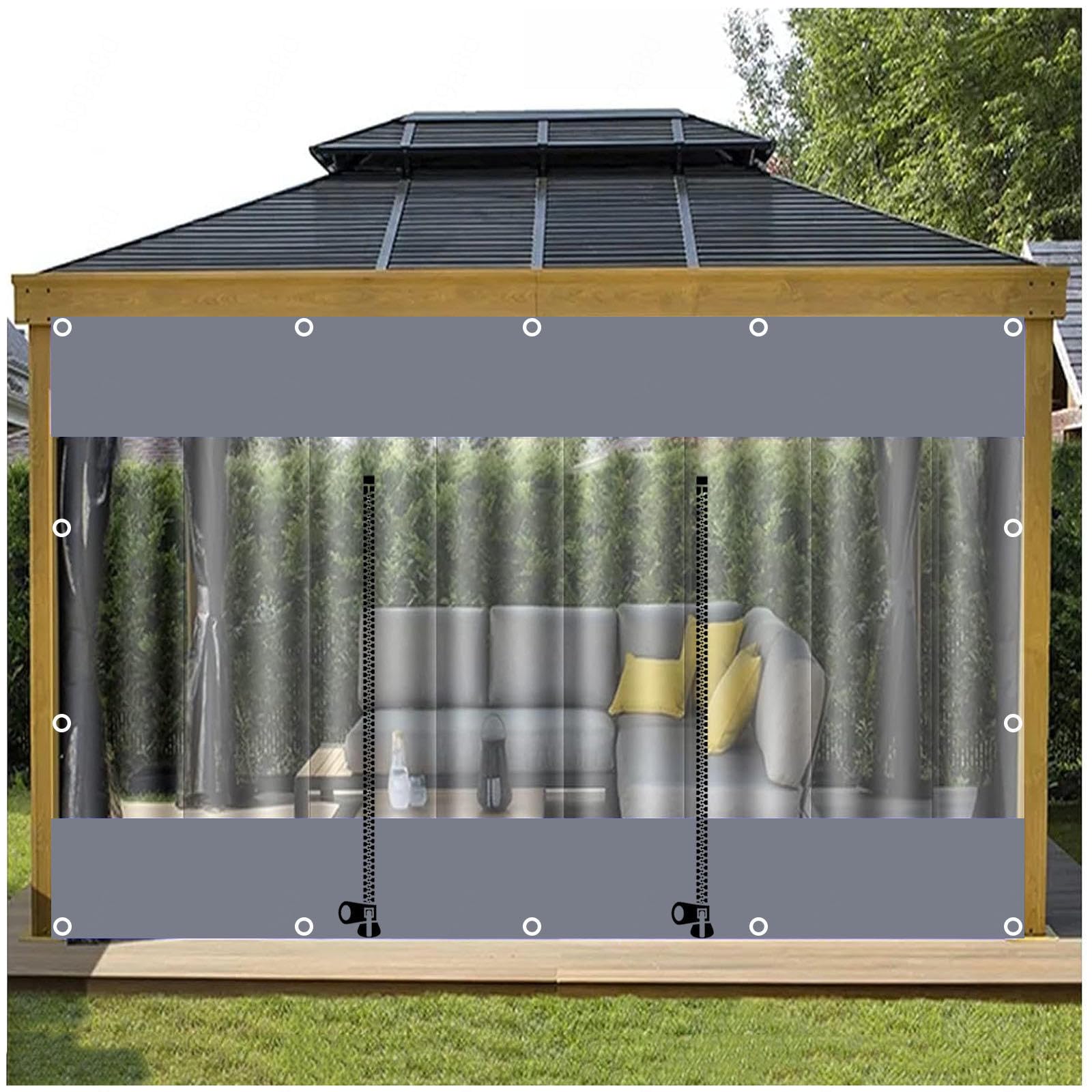 Xrdbfd Outdoor Clear Tarp Curtains, Pvc Transparent Tarpaulin Side Panels With Zipper Door, Heavy Duty Waterproof Tarpaulin Cover for Pergola Gazebo Porch,WxH-3x3m/9.8 * 9.8ft