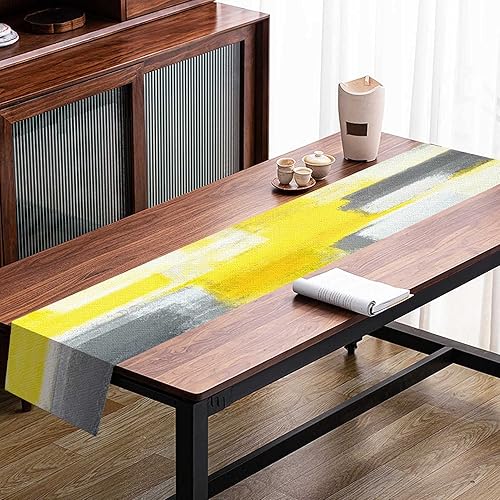 Miniatura 5 de Mcalk Juego de 6 manteles individuales amarillos, manteles individuales grises de arte moderno, manteles individuales de tela de arte abstracto para