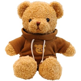 Teddy Bear Soft Fur Teddy Bear with Hood Paw Print Plush Toy Cuddly Toy Stuffed Toy Gift Coffee Colour 30 cm