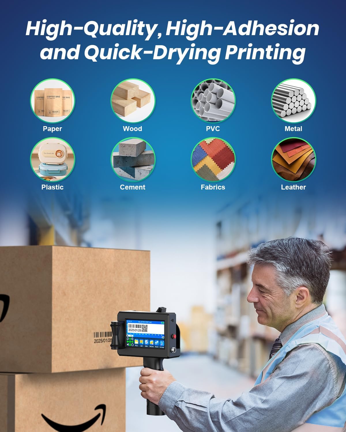 Portable Handheld Inkjet Printer Gun-0.5 Inch Nozzle for Logo/Batch Number/QR Code on Any Surface (Metal,Wood,Glass,Cloth,Carton) with Quick-Drying Ink & Multi-Language Support