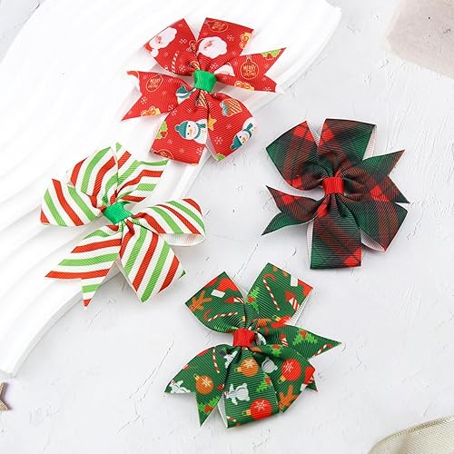 Miniatura 2 de Clips de lazos para el cabello de Navidad, 4 unidades, coloridos pasadores para el cabello, a rayas de color de Navidad, pinzas para el cabello,