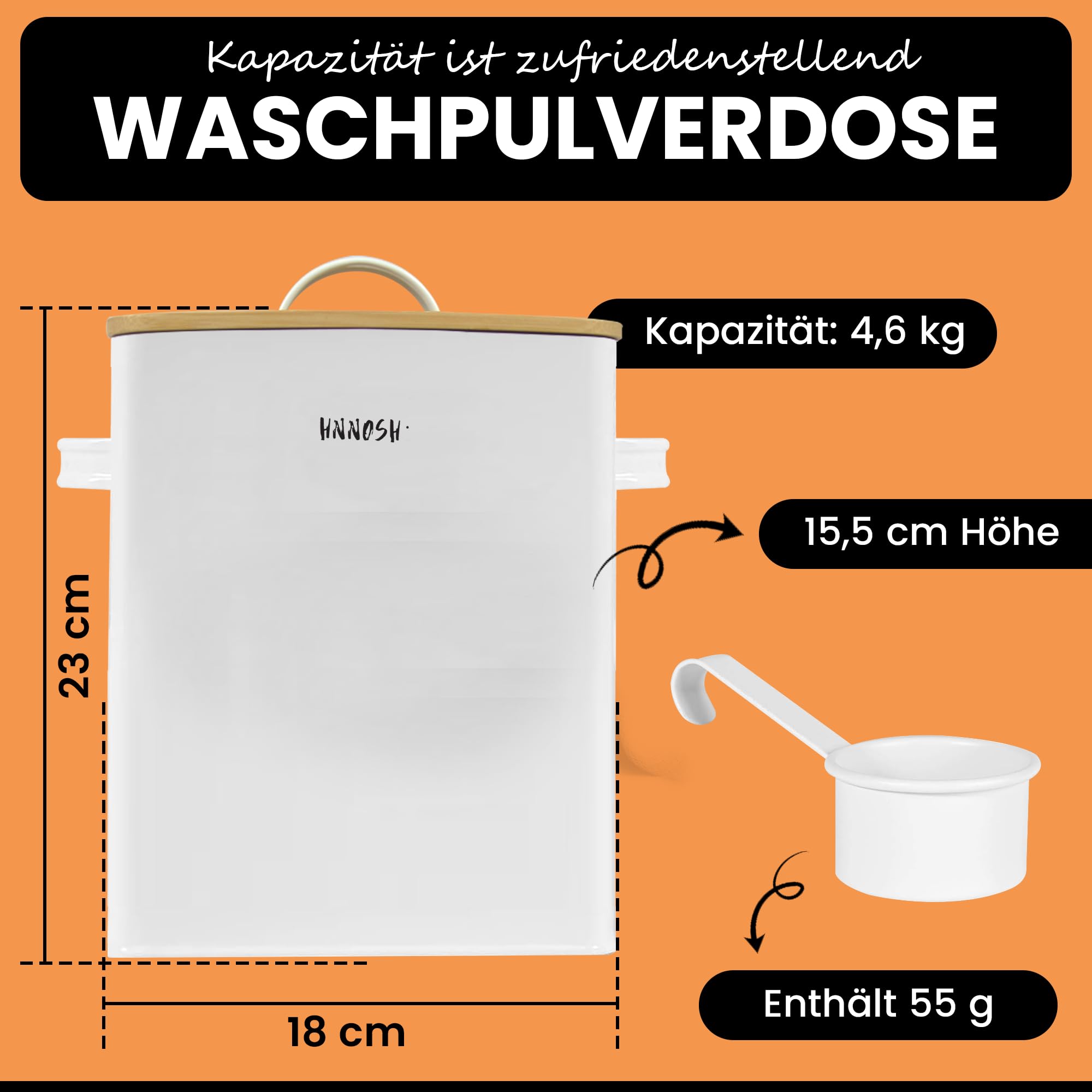 Waschpulver Aufbewahrungsbox 6,5 L - Weiß Waschpulver Box mit Deckel & Waschmittel Dosierhilfe – waschmittelbox Perfekte Aufbewahrung für Waschpulver 23 * 18 * 15,5 cm (Packung mit 2)