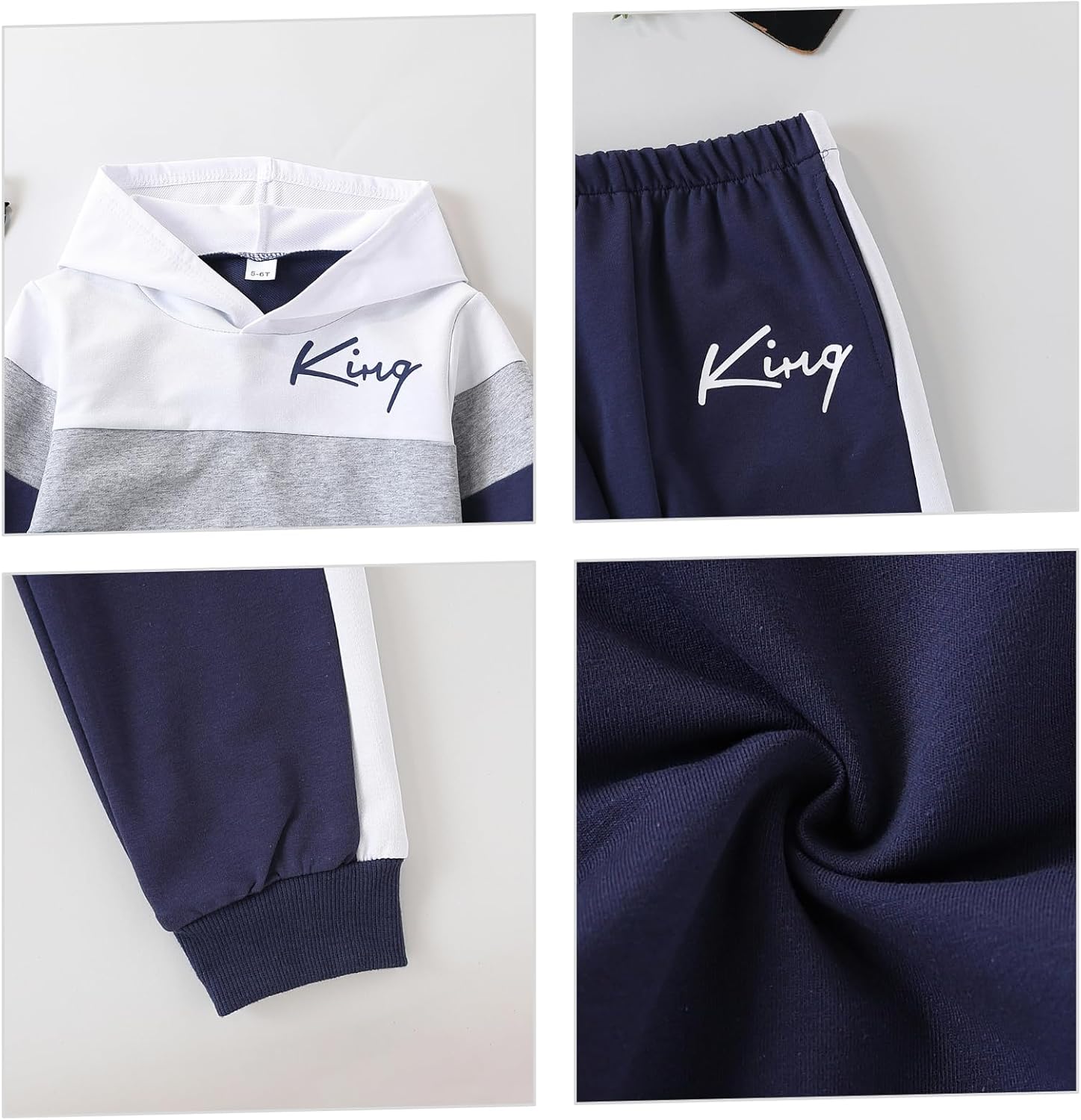 Voxikidio Kids Boys Clothes Color Blocking Hoodie Sweatshirts and Pant 2Pcs Fall Outfits Set Size 5-10 - Image 5