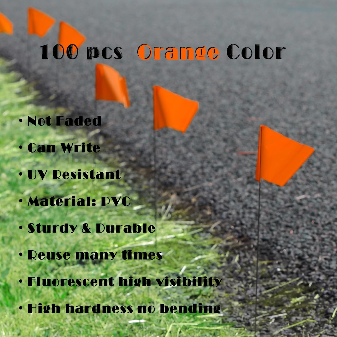 Zozen 100Pack Fluorescent Orange Marking Flags, Writable | 15x4x5 Inch, Yard Flags for Lawn & Irrigation & Landscape & Sprinkler & Survey & Dog Training.