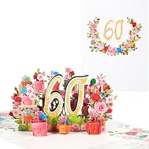 3D Pop Up Birthday Cards, Flowers 60th Birthday Card with Envelope, Universal Birthday Cards, Suitable for Birthdays, Weddings, Friendship and Induction