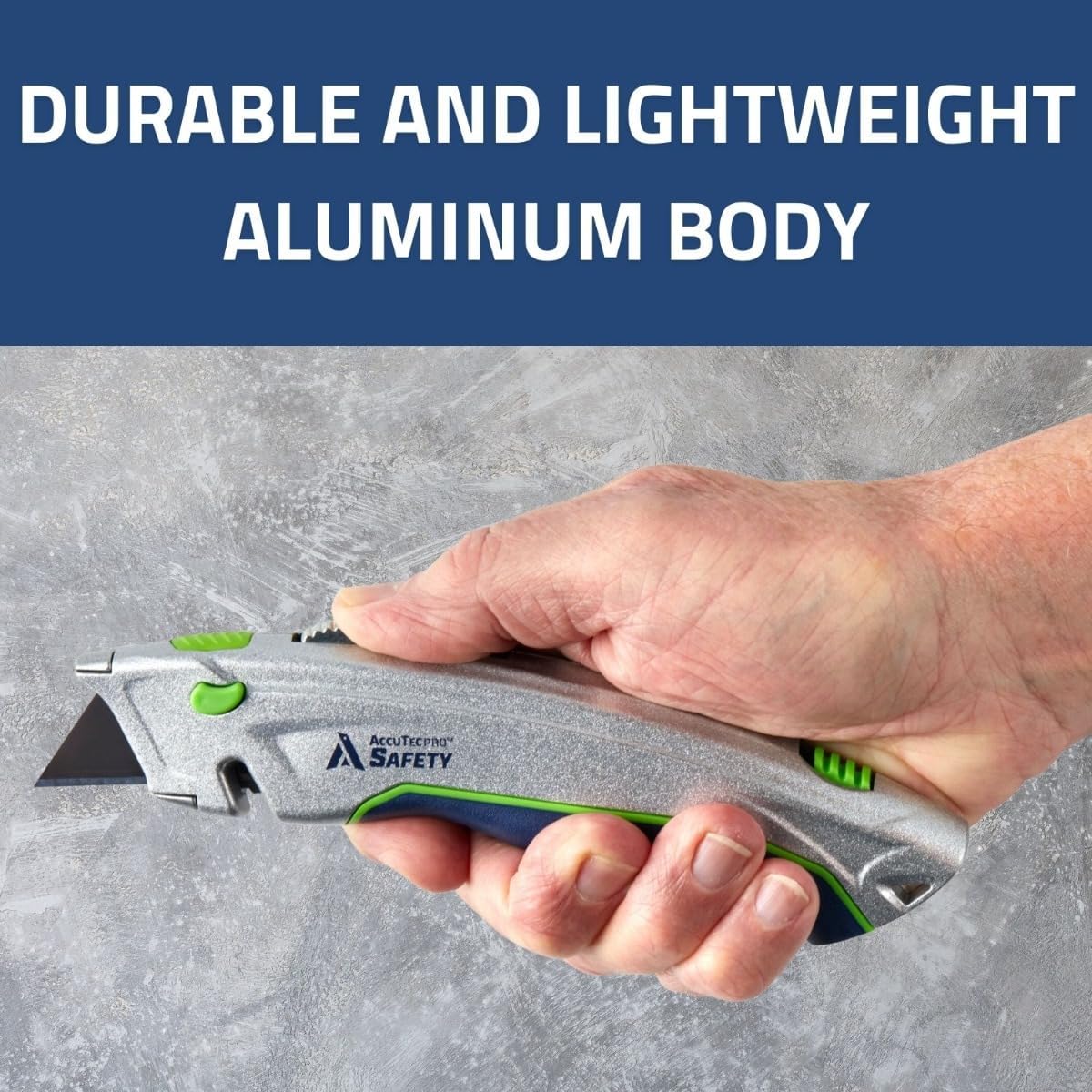 AccuTec Pro Safety A1 Dual Function Retractable Knife with Cord Cutter - Made of High Carbon for Extra Durability and Long Life, Silver Blade - ASAR-A1ZI