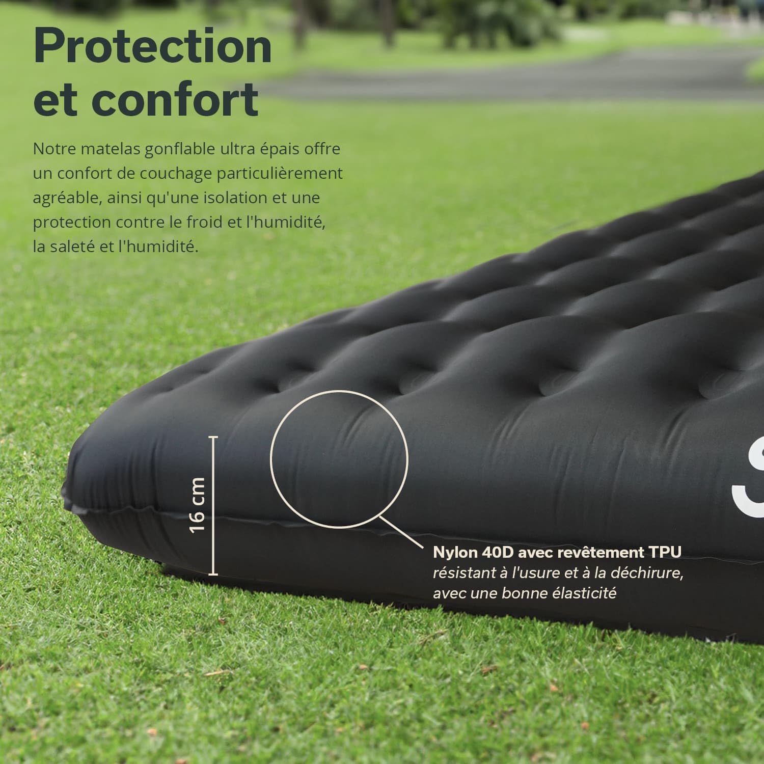 Skandika Elite Air Double | Matelas Gonflable Double 2 Personnes, 200 x 135 cm, Valve puissante, 16 cm de Hauteur, Ultra léger, Sac de Transport | pour Camping et randonnée