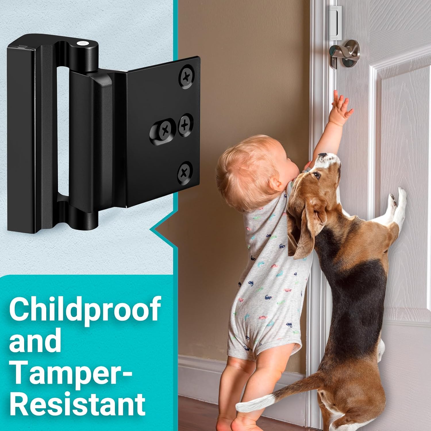 Heavy Duty Interior Door Lock, Strong Anti-Theft Guard Withstands 800 lbs Force, Kid Safe Reinforcement Latch for Front Entry