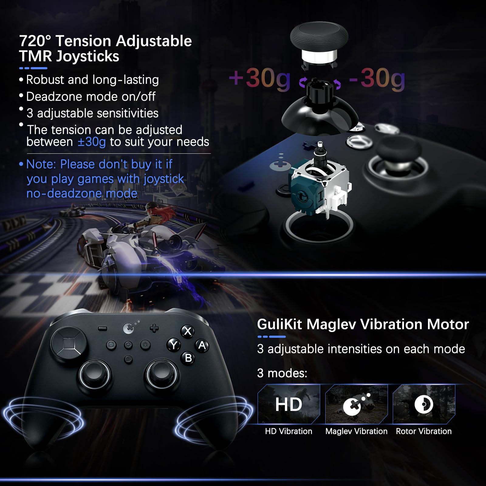 GuliKit TT MAX Manette Sans Fil (Rev.) pour Switch 2/1, PC, Android, iOS, SteamOS avec Joysticks TMR à Tension Réglable sur 720°, 4 Boutons Arrière, Hyperlink 2 pour une Faible Latence de 2,16ms–Noir