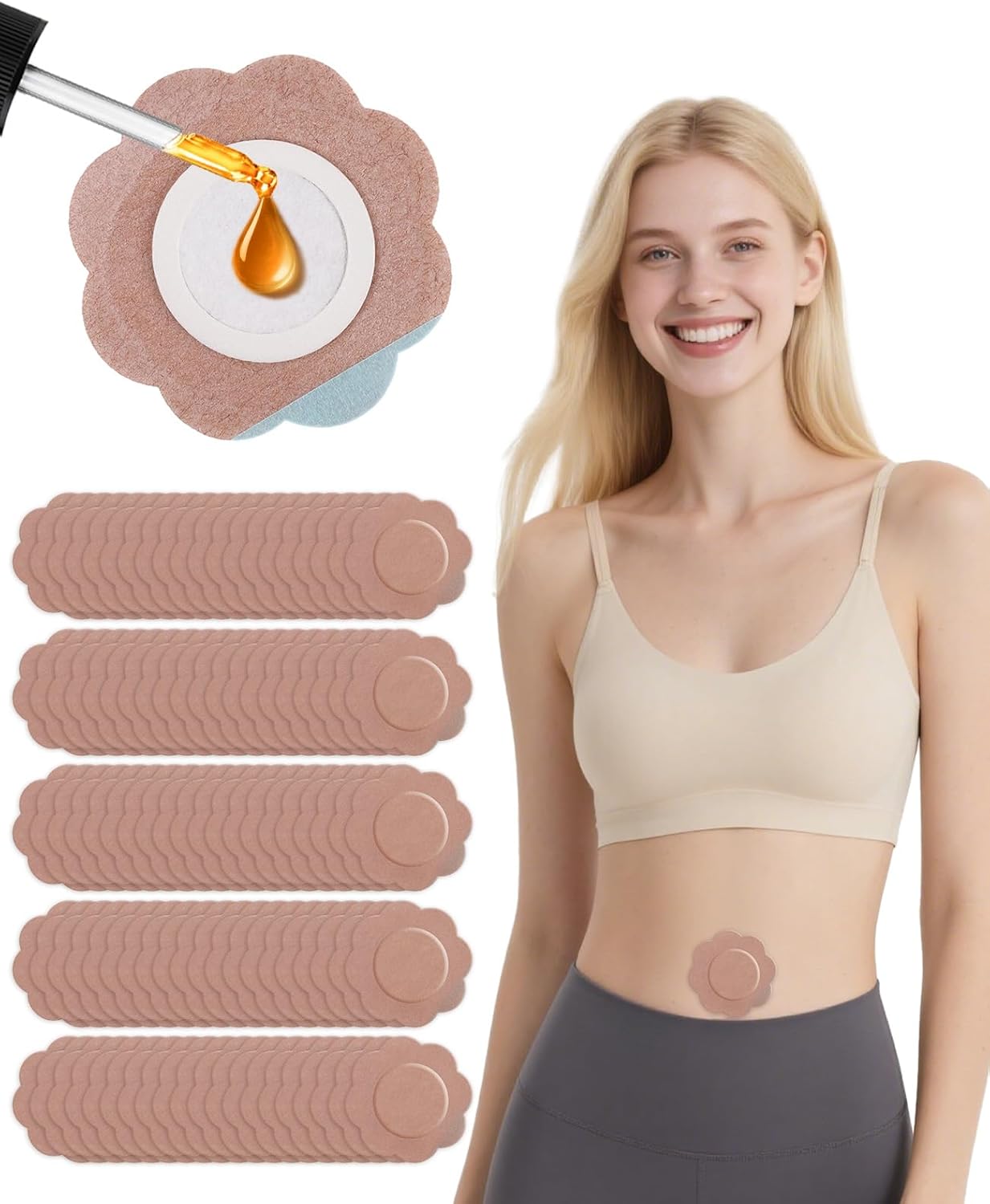100 Pcs Castor Oil Belly Button Patch, Portable No Wash Disposable Castor Oil Patches Beige (Oil Not Included)