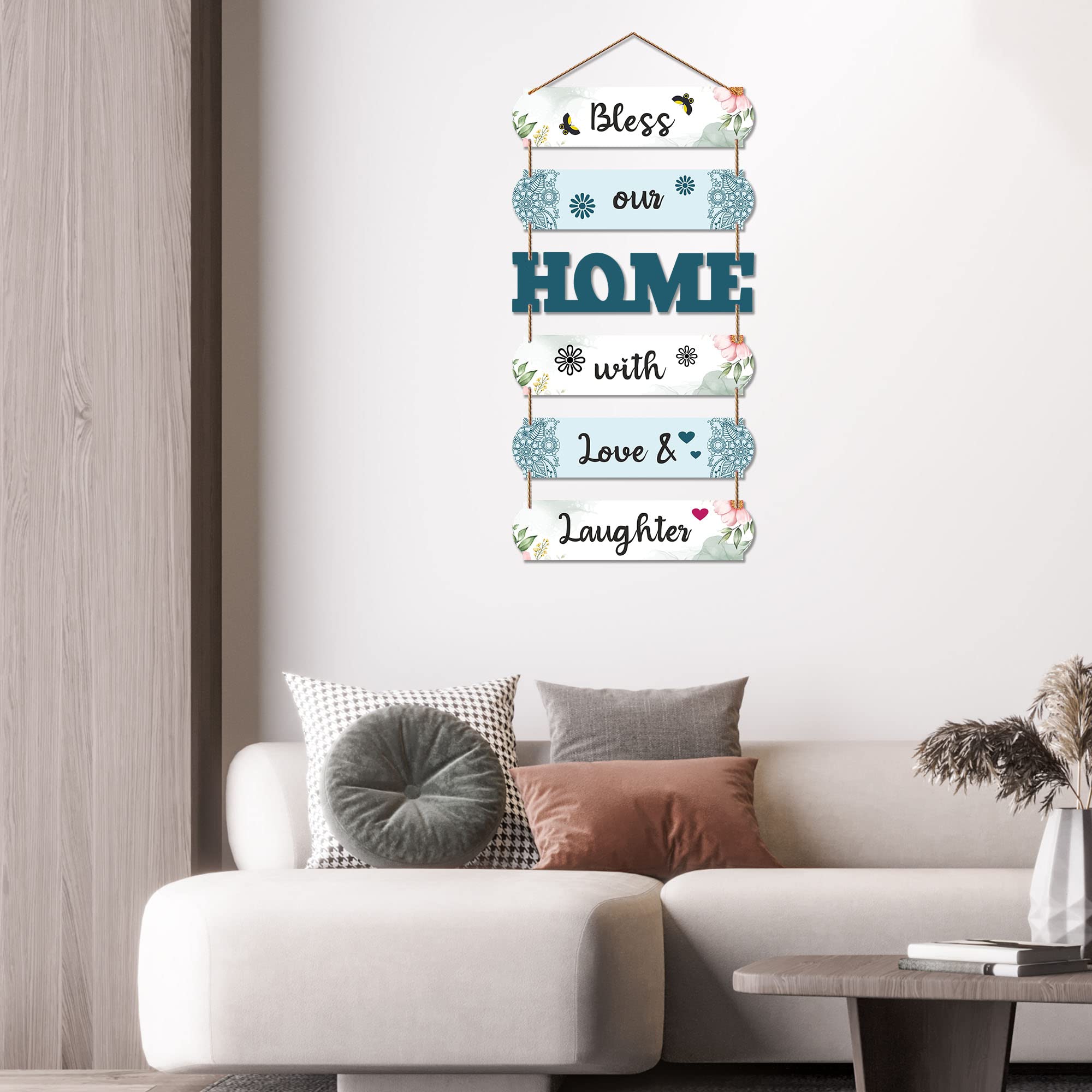 Artvibes Bless Our Home Wooden Wall Hangings Decor For Home | Bed Room | Decor Hanging Ornaments | Home Quotes Wall Hanging | Modern Decor Items | Wall Poster | Artworks Hangings | Gift (WH_6604N)