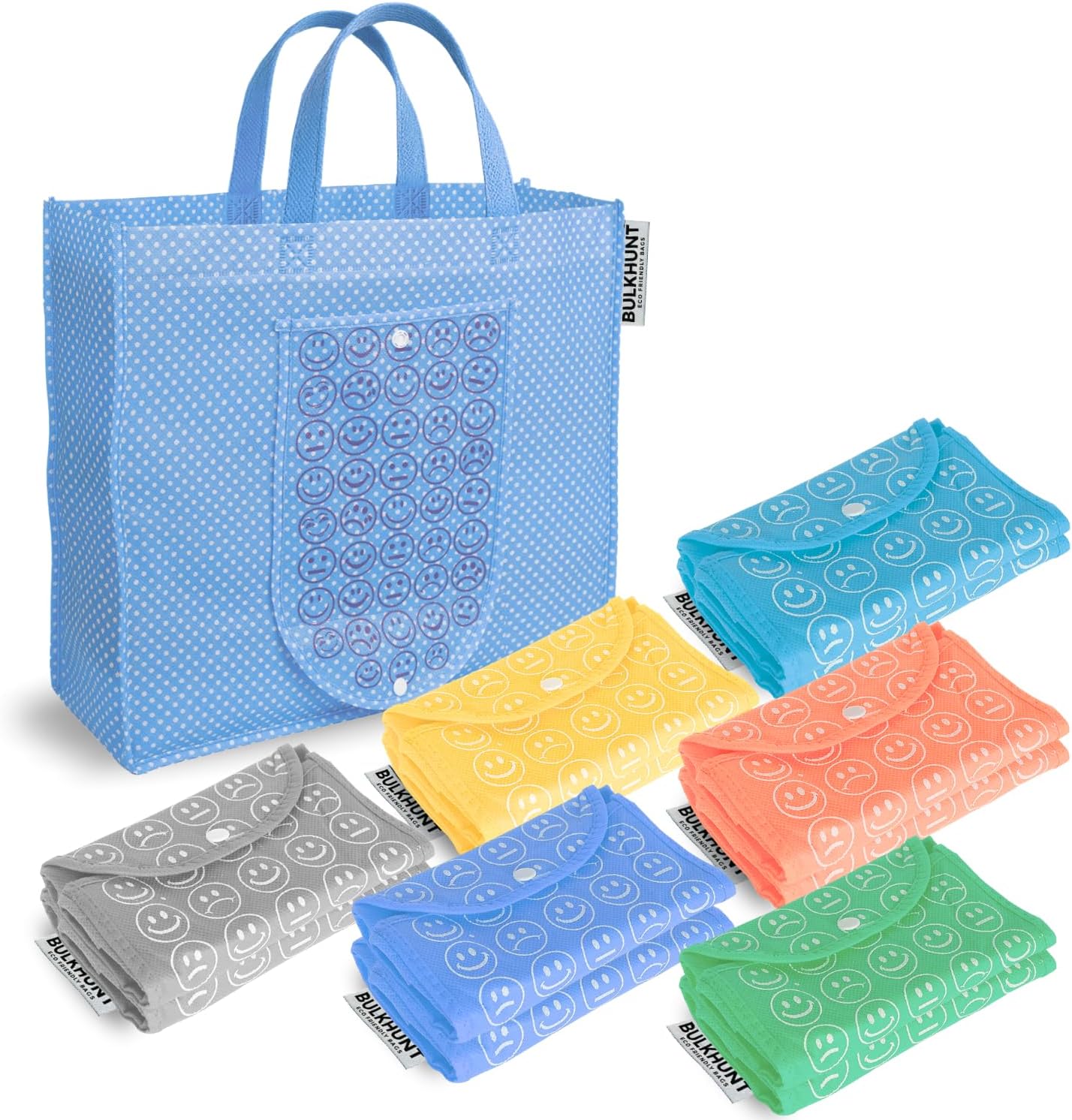 BulkHunt 12 Pcs Foldable Reusable Shopping Bags Printed Non Woven Bag with Handle