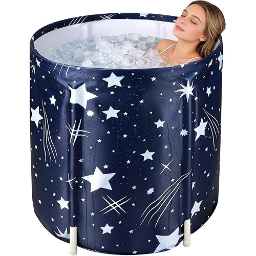 STARBRILLIANT Portable Foldable Bathtub, Collapsible Adult Bath Tub for Hot SPA and Ice Bath, Space-Saving Storage, Durable PVC Material (Starry Sky B, 27inch)