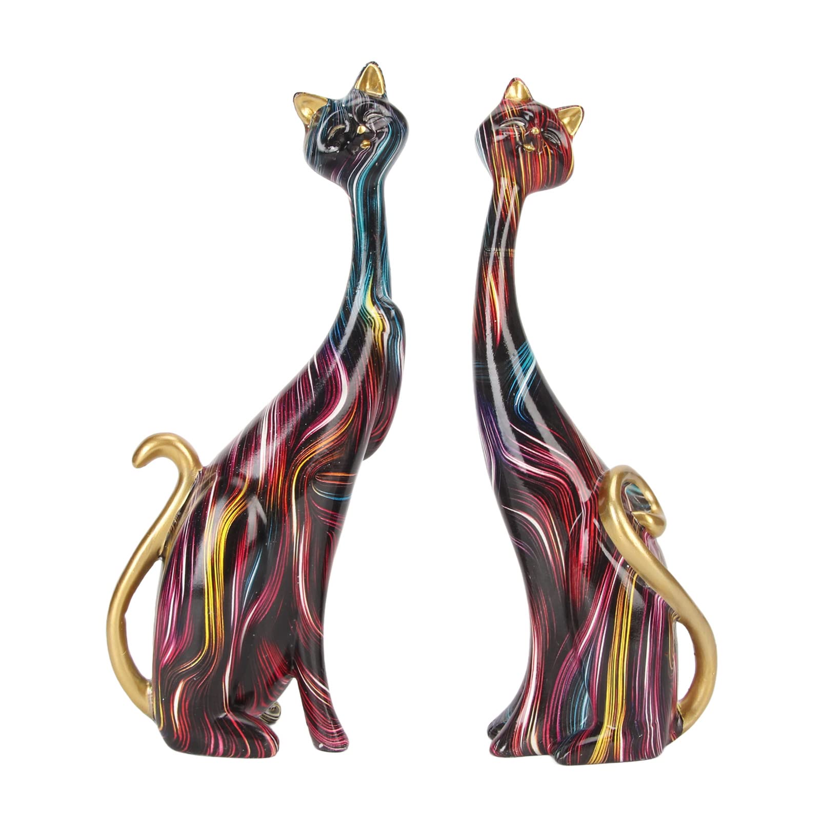 Statues de chat en résine colorée Pilipane style peinture à l'huile pour bureau lot de 2