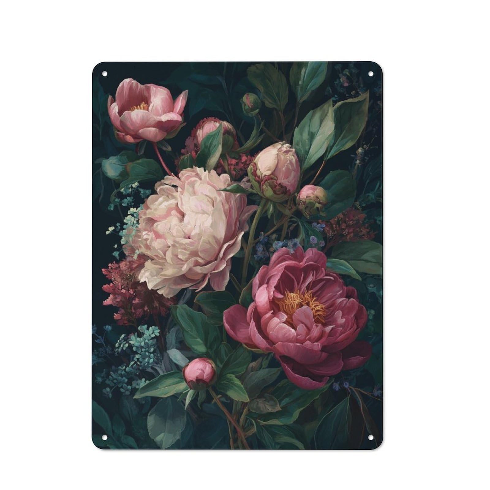 Junmoney Peony Garden Elegance Classic Metal Plaque 40X30cm Featuring Bistro Wall Plaque For Kitchen, Cafe, Pantry Or Dining Room