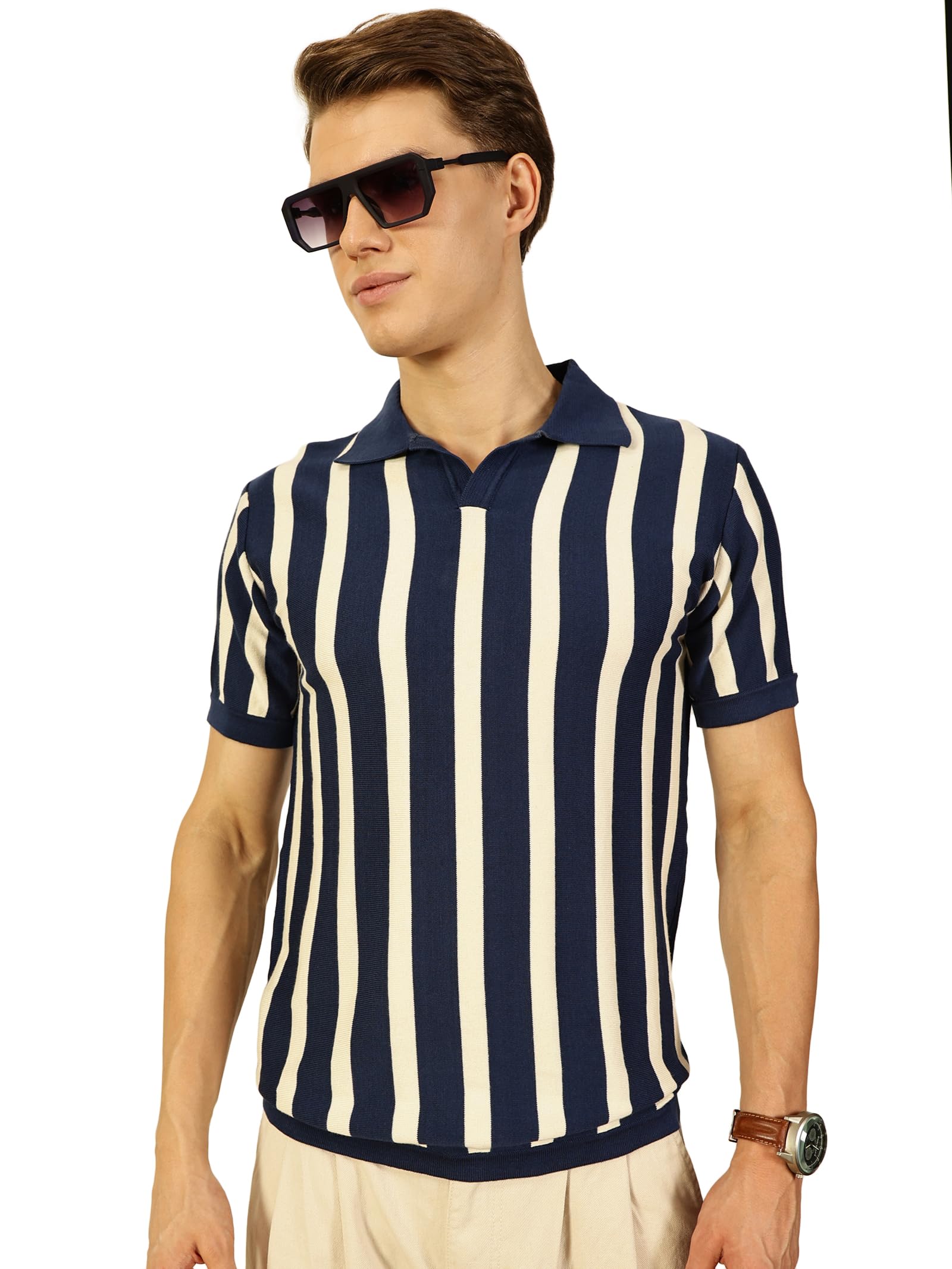 thomas scott Men's | Striped | Half Sleeve | Regular Fit | 100% Cotton | Polo Collar | Casual Tshirt-picture-27