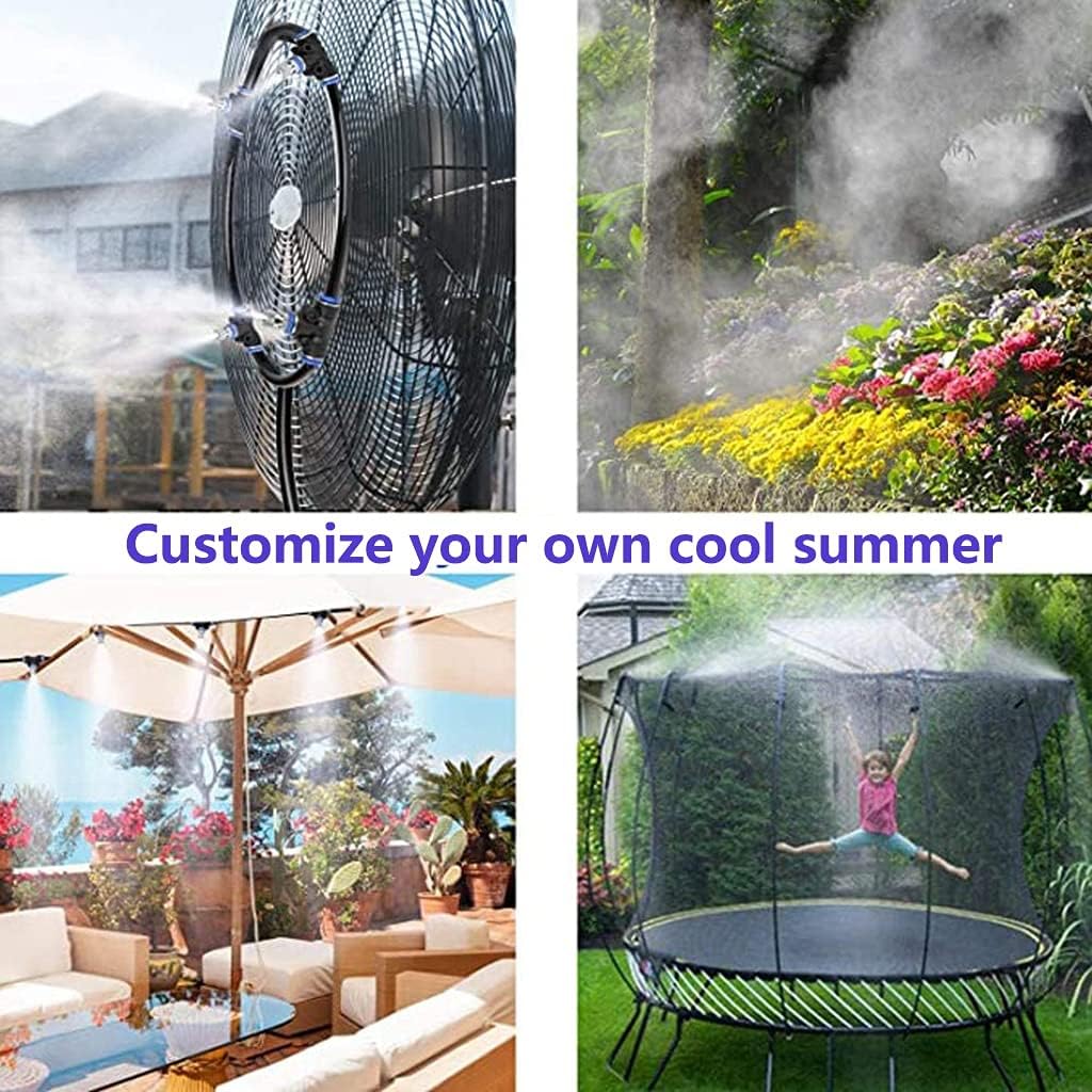 QFFL Fan Mist Kit, Outdoor Cooling System, Home Irrigation Sprinkler with Brass Mist Nozzles, for Patio, Lawn, Garden, Greenhouse (Color : White, Size : 12m)