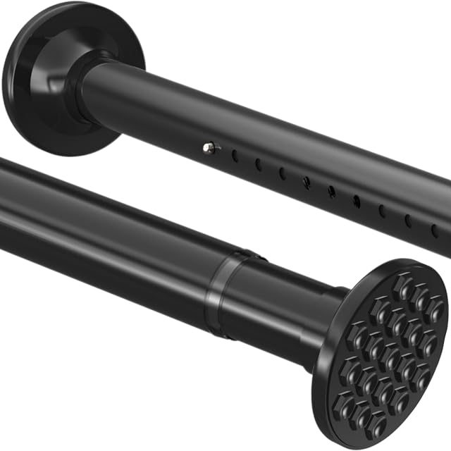 Shower Curtain Rail Extendable Curtain Rod no Drilling Telescopic Pole Stainless Steel Tension Rods for Living Room, Bedroom, Bathroom, Balcony (90-140CM Φ32mm Black)