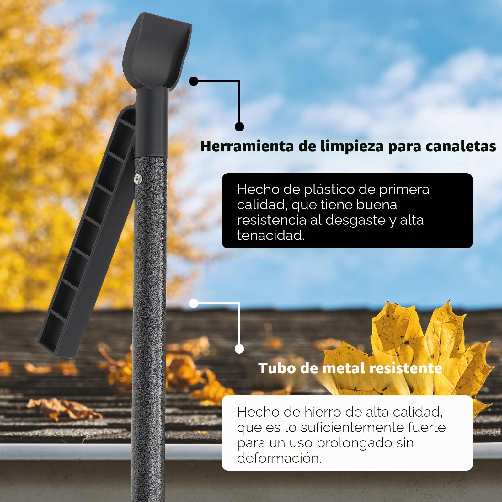 Herramienta de limpieza de canalones con poste extensible de 235 cm, herramienta de limpieza de canalones de lluvia, cuchara y recogedor para limpieza de hojas de canalones de techo