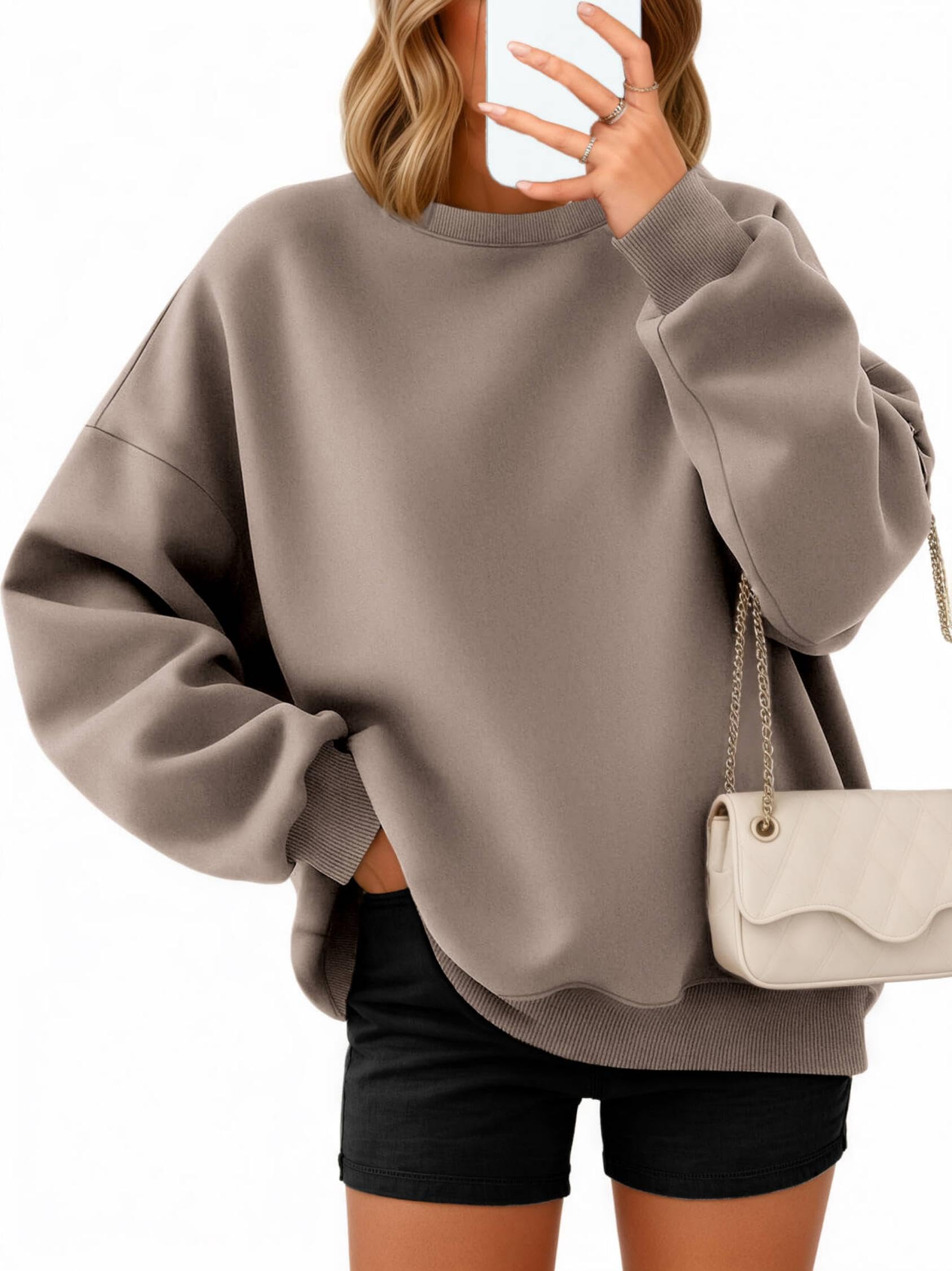 Timuspo Pullover Damen Oversize Langarm Fleece Rundhalsausschnitt Sweatshirt Herbst Winter Frauen Mädchen Klamotten Locker Oberteile