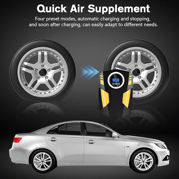 Digital Tyre Inflator,Tyre Inflator Portable Air Compressor Car Tyre Pump with 3 Nozzle Adaptors And Digital Led Light,12V Rapid Tyre Inflator Air Compressor for Car Tires and Other Inflatables - 1