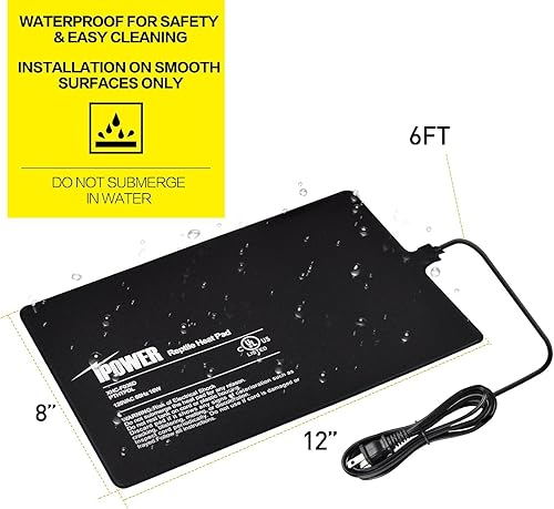 Vista 32 de iPower Almohadilla de calor para reptiles de 8 x 18 pulgadas, calentador de terrario para tortugas, lagartos, ranas y otros animales pequeños