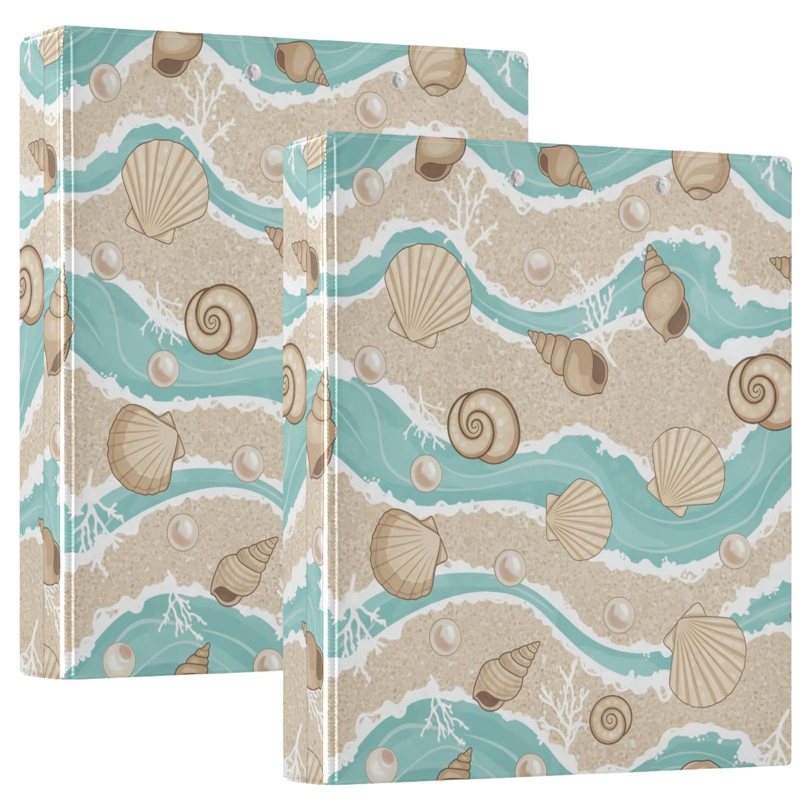 Retro Beach Shell - Carpeta de 3 anillos de 3 anillos de 1.5 pulgadas, carpeta de anillos en D, paquete de 2 | Con portapapeles y bolsillos, para escuela, universidad, oficina