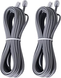 ZTOXLR Phone Extension Cord 15 FT Long Phone Cable Line Wire, with Standard RJ11 6P4C Plugs， Includes 15 Cable Clip Holders- Grey- 2 Pack
