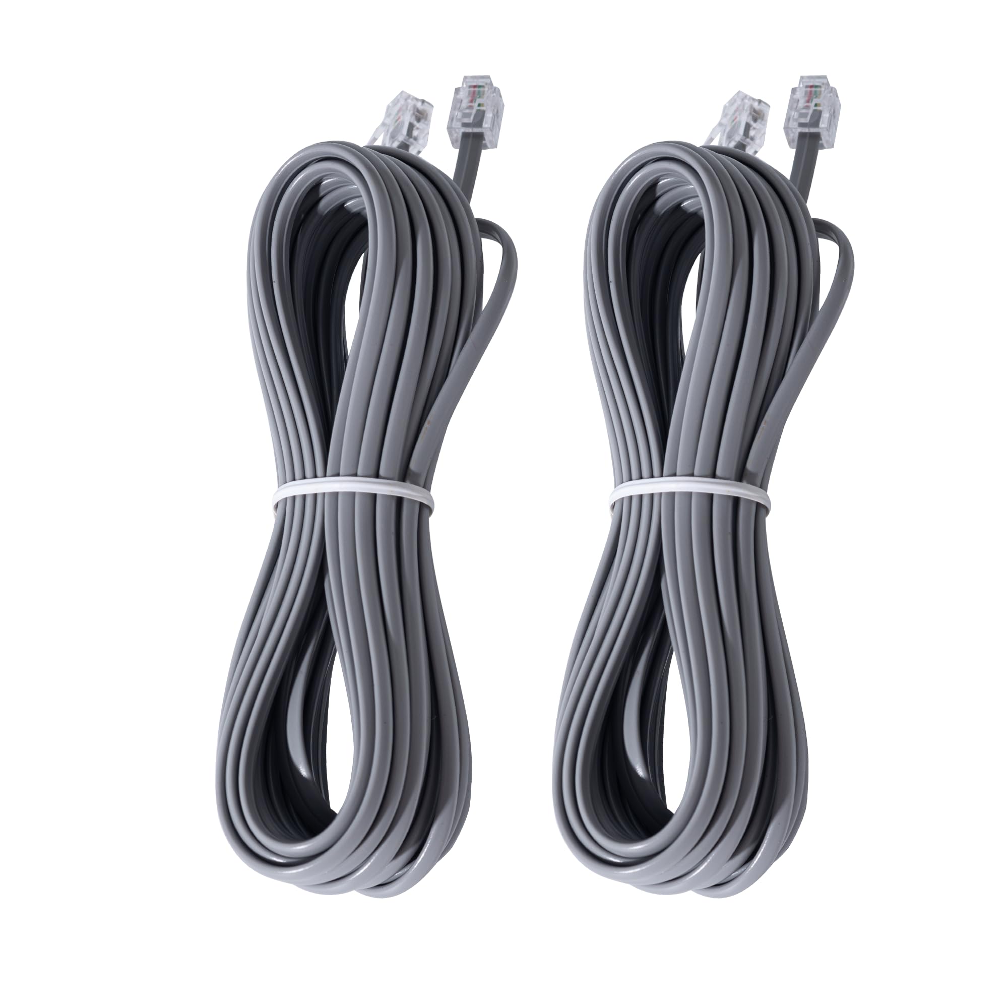 ZTOXLR Phone Extension Cord 15 FT Long Phone Cable Line Wire, with Standard RJ11 6P4C Plugs, Includes 15 Cable Clip Holders- Grey- 2 Pack - 1