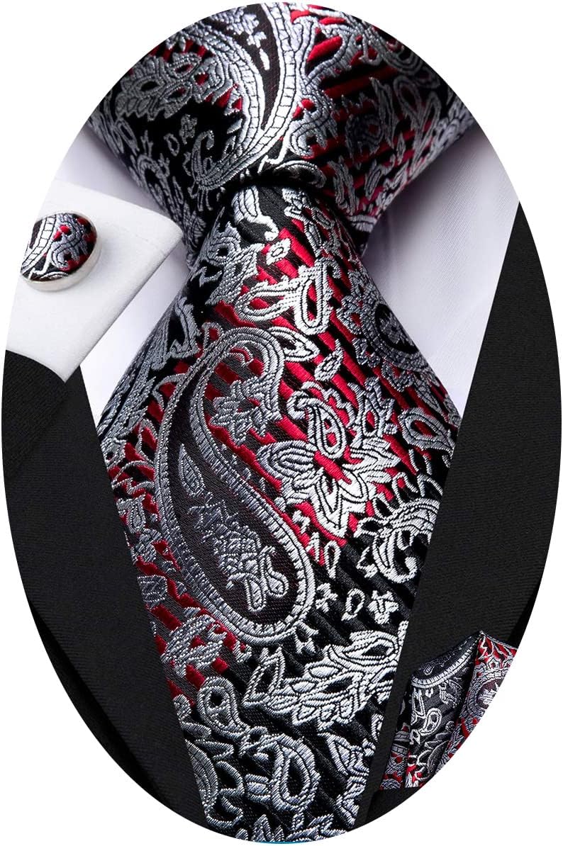 Paisley Floral Ties Set for Men Silk Mens Stripes Necktie Pocket Square Cufflinks Set Formal Business
