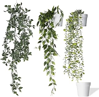MARTIVA® Set of 3 Artificial Hanging Plants (62-82 cm) in White Shatterproof Pots - Easy to Care for and Durable Artificial Plant Hanging