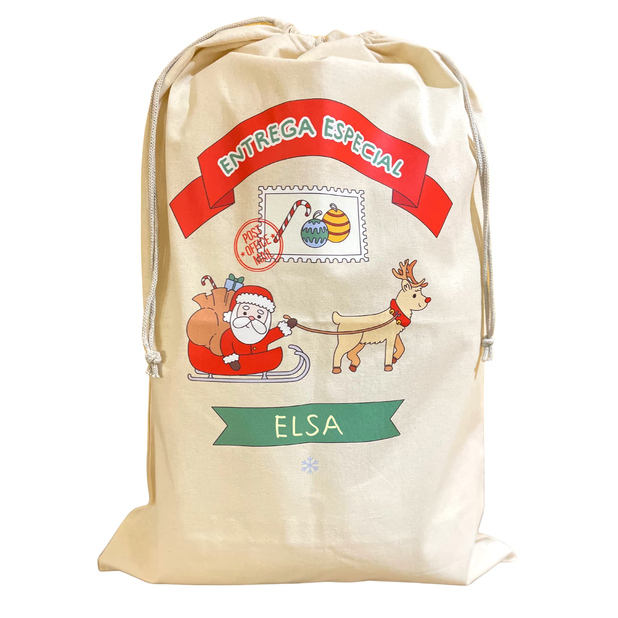 ErenBros Saco Navidad Grande XL de algodón 100% - Decoración Reyes Magos - Saco Reyes Magos Personalizados 70x55cm (Trineo Personalizado)
