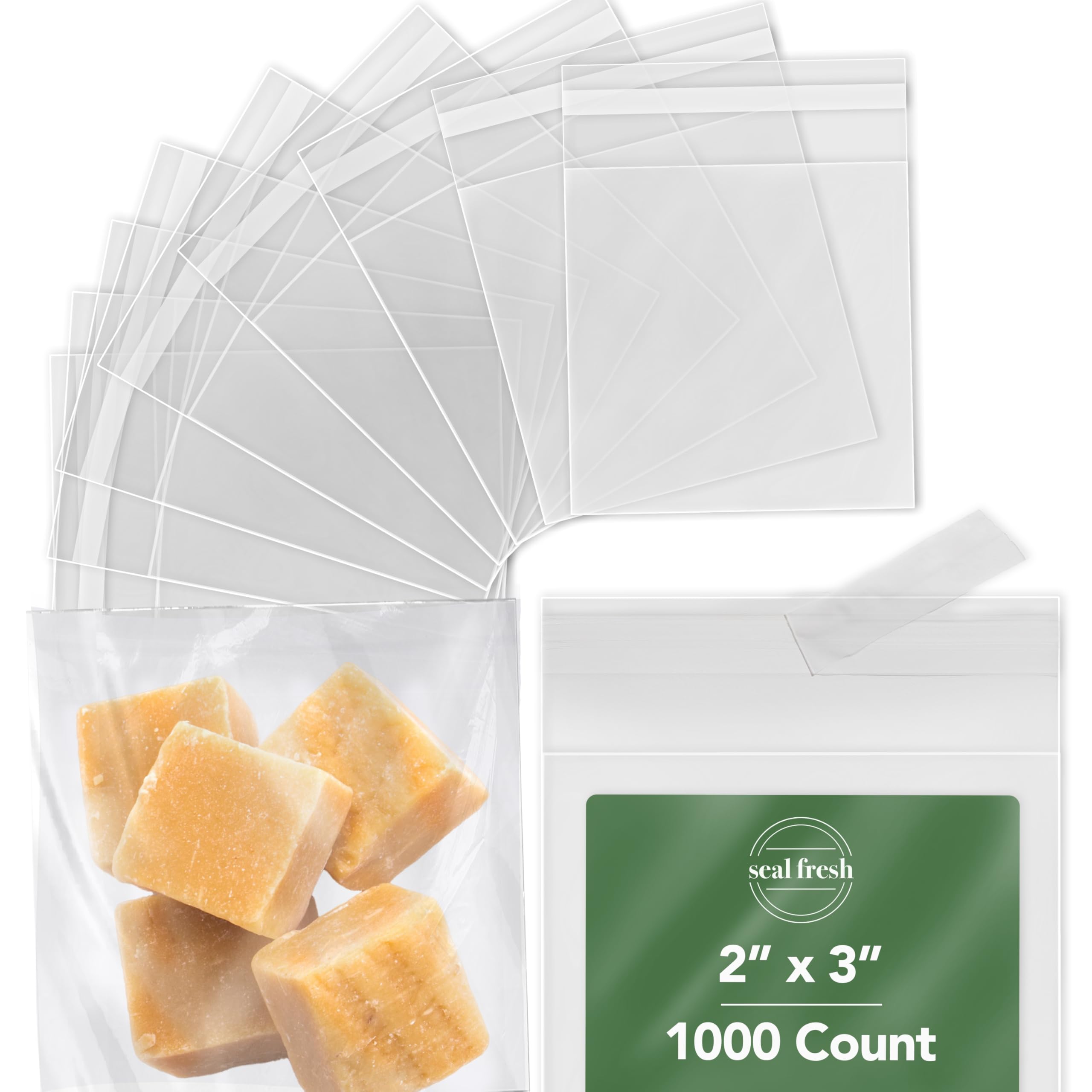 Seal FreshSeal Fresh 2 x 3 Inch Cellophane Bags 1000 Pack — Clear Self-Sealing Resealable Treat Bags for Candy, Chocolates, Small Treats, Party Favors, Gift Packaging