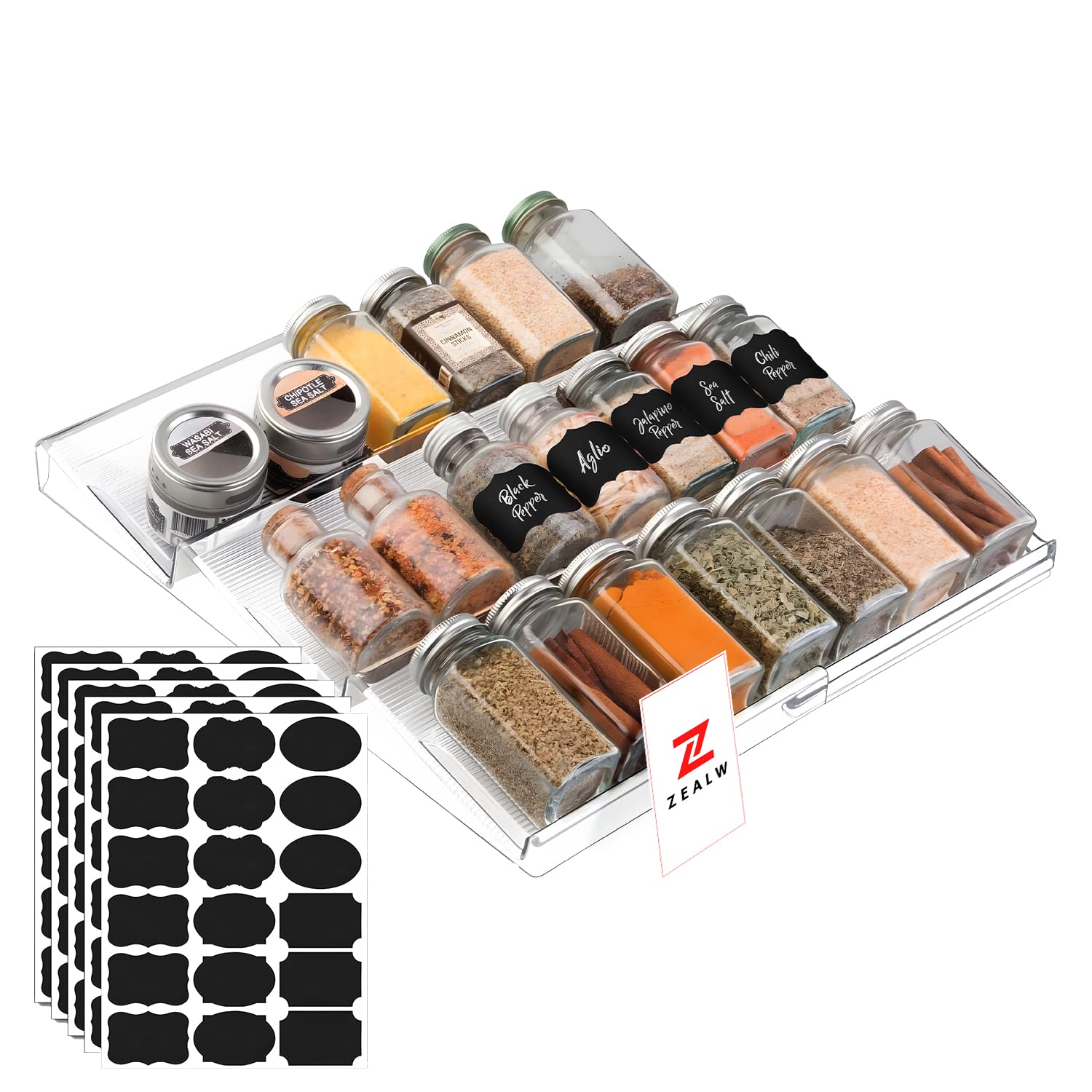Acrylic Spice Rack - Versatile Organizer for Spice Jars, Perfume, and Cosmetics - Perfect for Kitchen and Pantry Organization - 15 Spice Labels - Ideal Cabinet Organizer for Home, Office