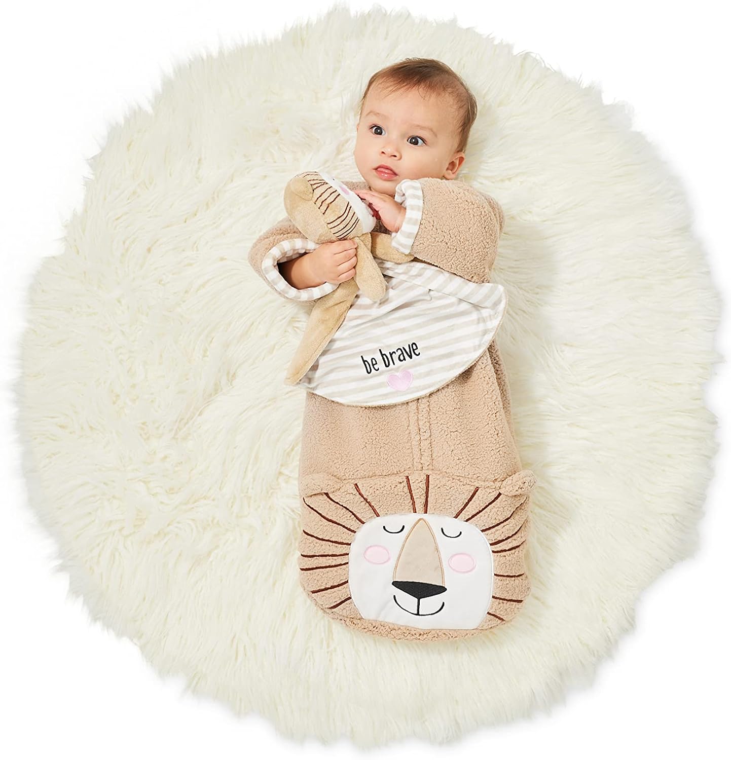 Enesco unisex baby Izzy and Oliver New Lion Be Brave Cozy Bag Onesie, Brown, 0-12 Months US