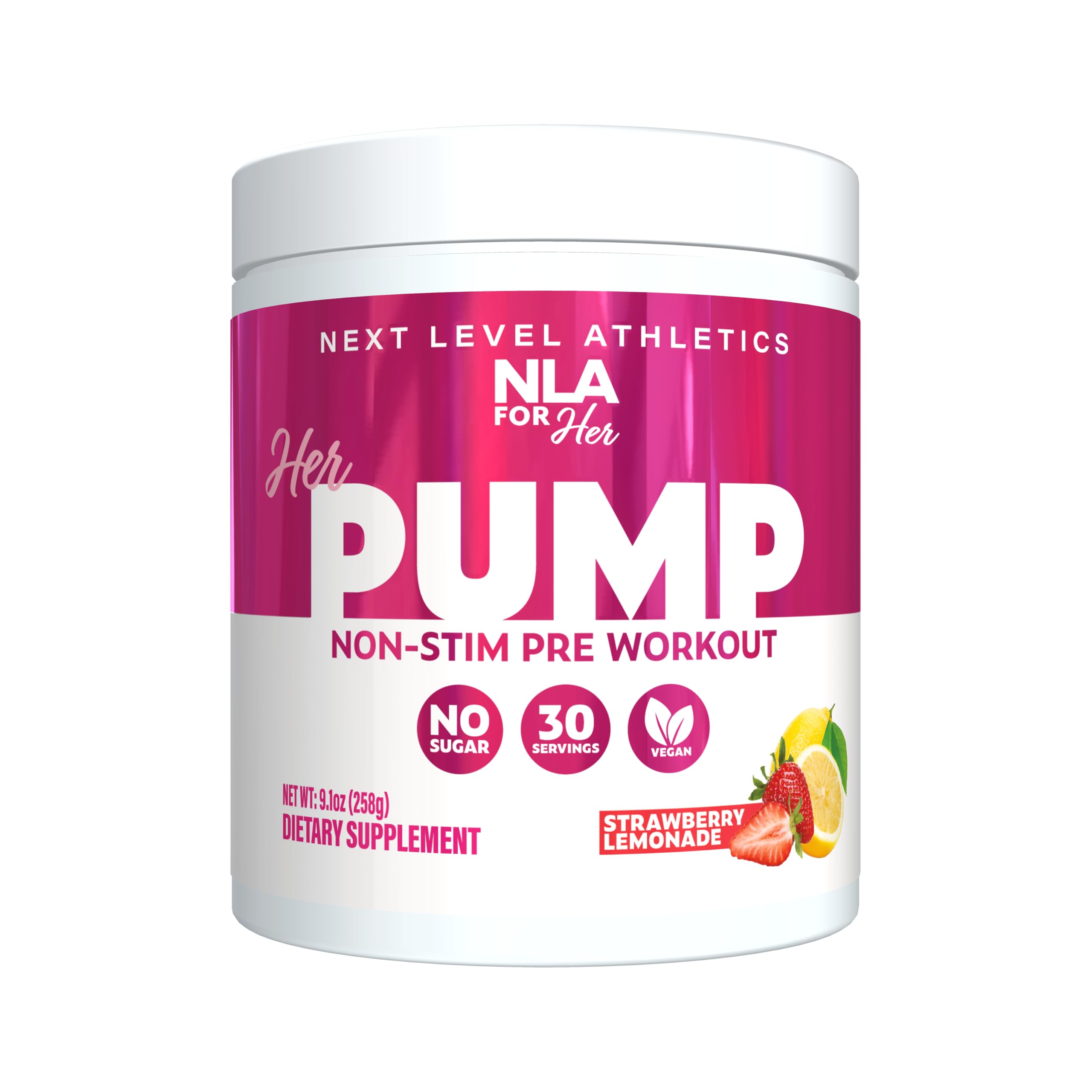 Her Pump Non-Stim Pre-Workout for Women | Stimulant-Free Formula for Blood Flow, Focus & Performance | Strawberry Lemonade Flavor | Vegan, Gluten-Free, 15 Calories | 30 Servings