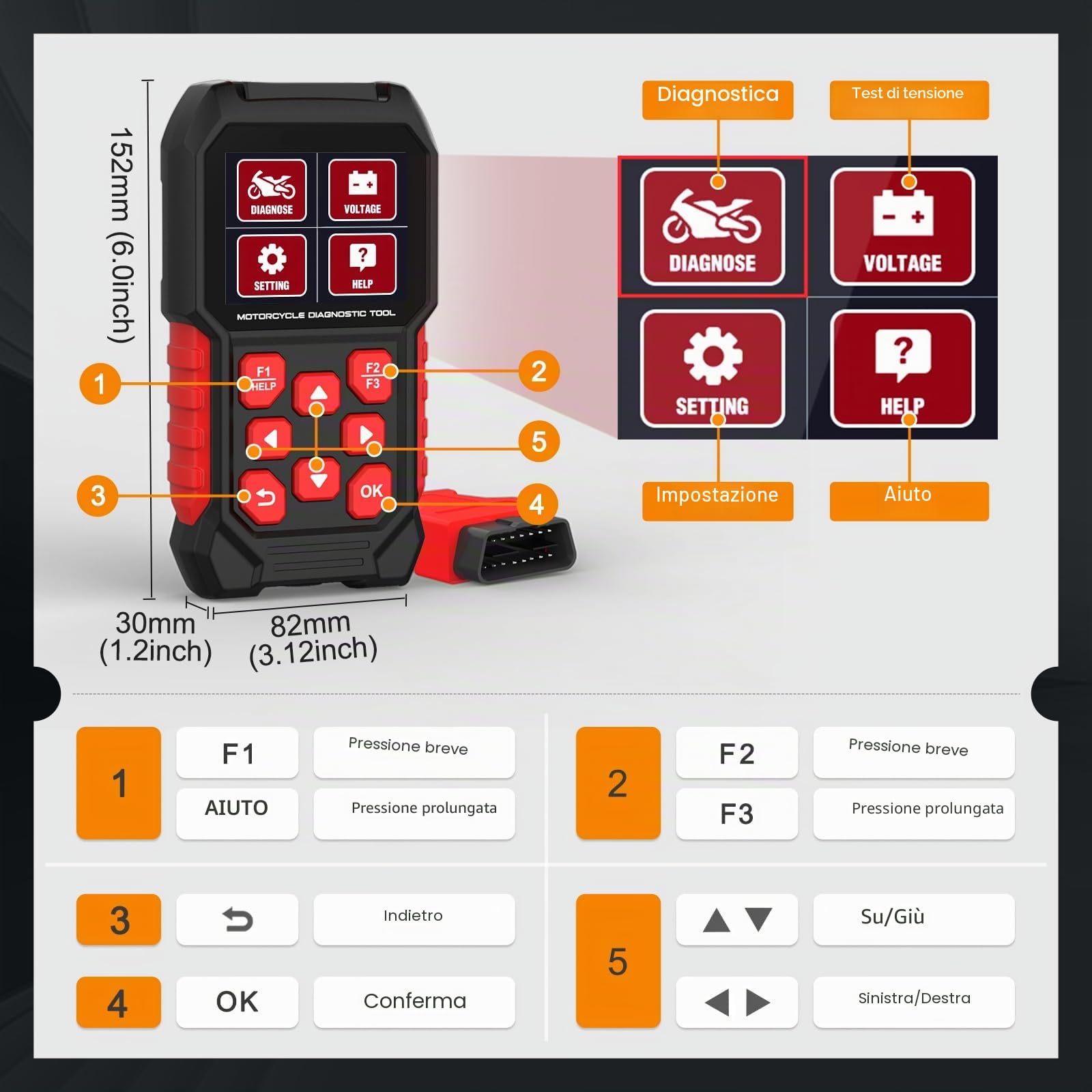 Scanner per moto strumento diagnostico per moto lettore obd per moto M4 Strumento diagnostico per motocicletta Lettura/Cancellazione codici di errore, test rapido e di tensione Lettore scanner di