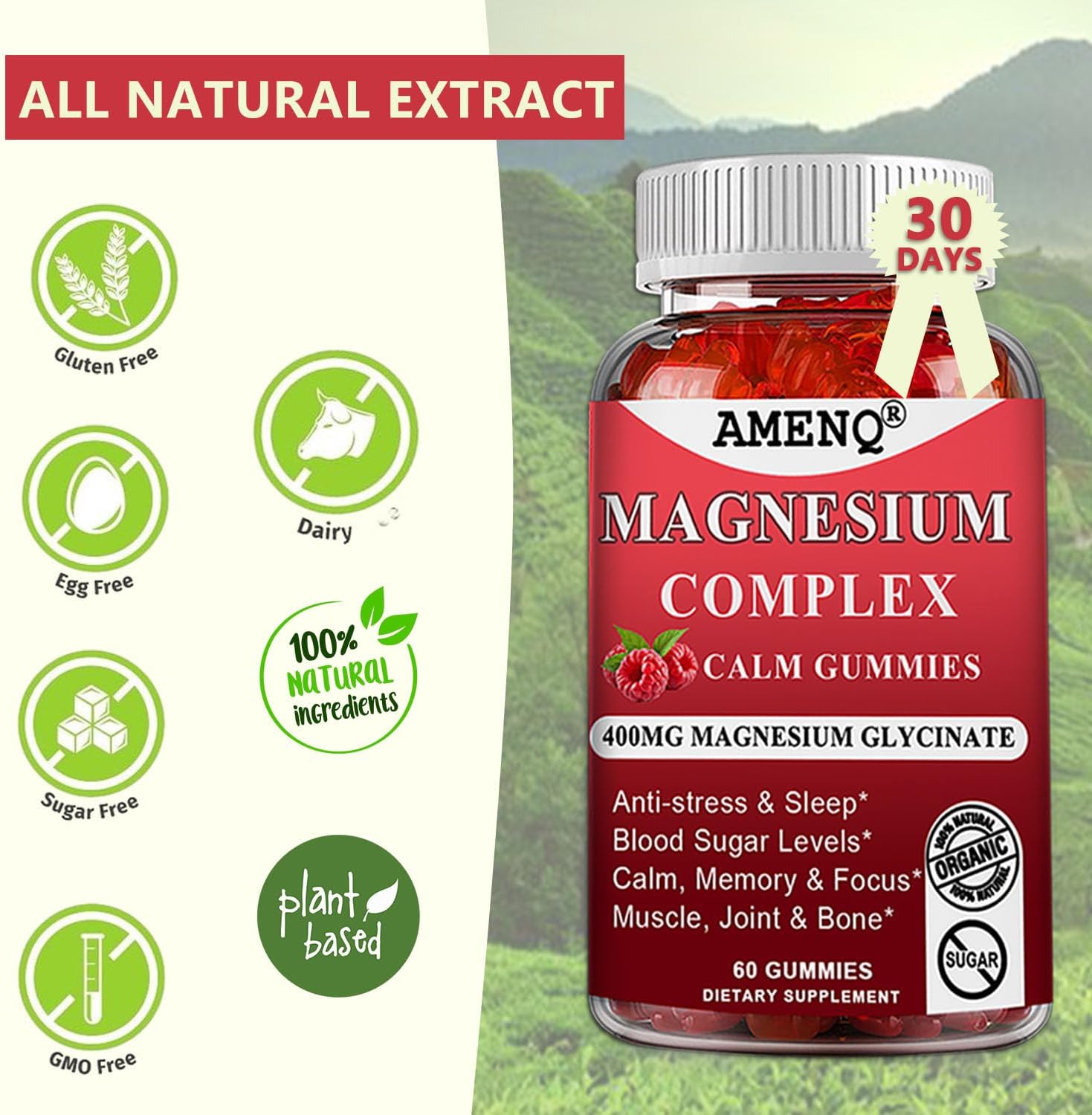 Magnesium Glycinate Gummies 400mg,10in1 Magnesium Complex Supplement with Zinc Vitamin D3 Plus