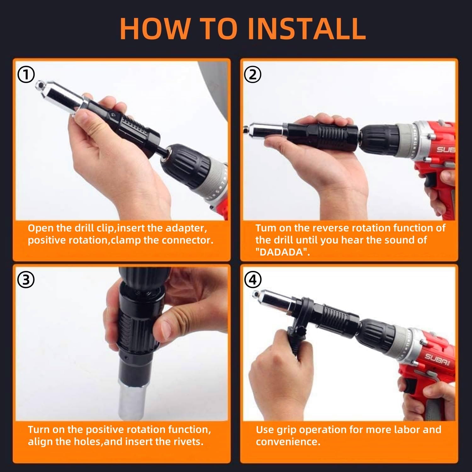 Adaptador de pistola de remache con mango de plástico extraíble, cabeza de pistola de remache eléctrica, accesorios de taladro de remache inalámbrico