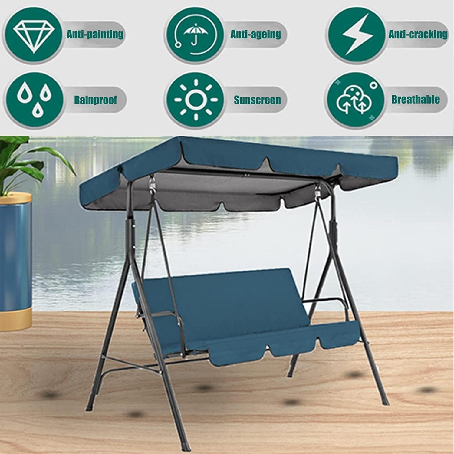 Patio Swing Canopy Replacement Top Cover Set, Swing Replacement Canopy and Chair Cover, Garden Seater Sun Shade Porch Swing Replacement Cover,Green,190x132x15cm