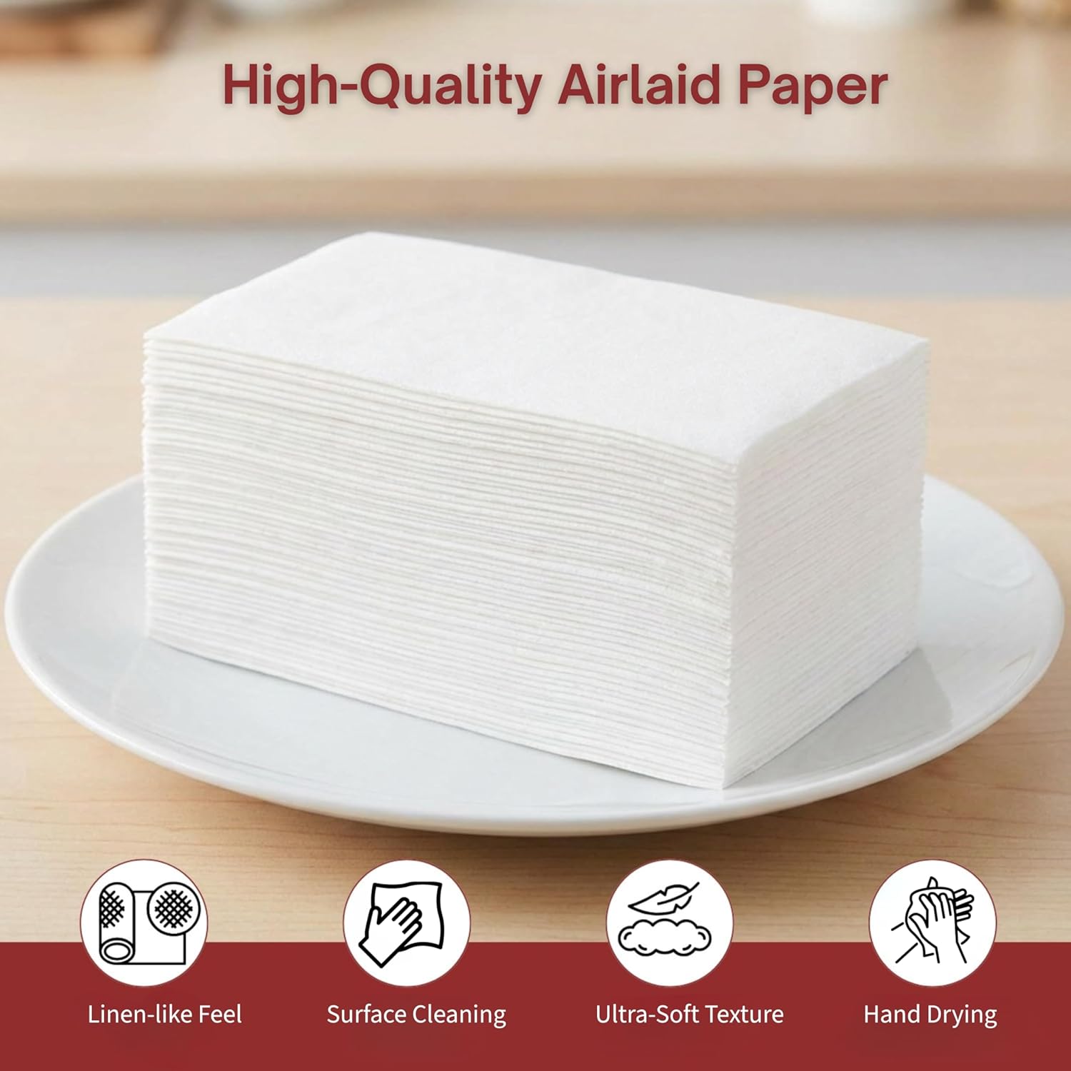 200 Pack Linen-Feel Guest Towels, 12" x 17" Disposable Bathroom Napkins, Premium Cloth-Like Hand Towels for Weddings, Parties & Home Use, White