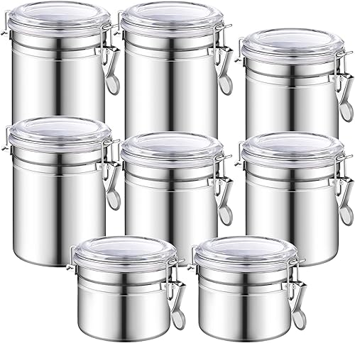 Rtteri Juego de 8 recipientes herméticos de acero inoxidable con tapa transparente y abrazadera de bloqueo juego de recipientes de almacenamiento de